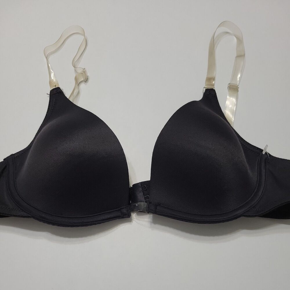 New Lily Of France Womens 36A Bra Coverage Unlined Black Underwire Mesh Hook Eye
